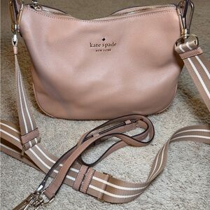 Kate Spade Blush Crossbody Bag with Striped Strap